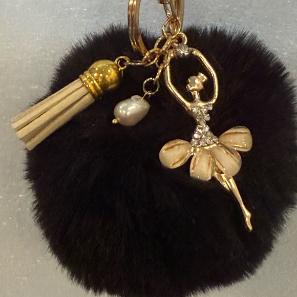 Hand Crafted Accessories - Ballerina Charm Keychain w/Pom Pom Tassel-Elegant Ballet Dancer Purse Charm –New
